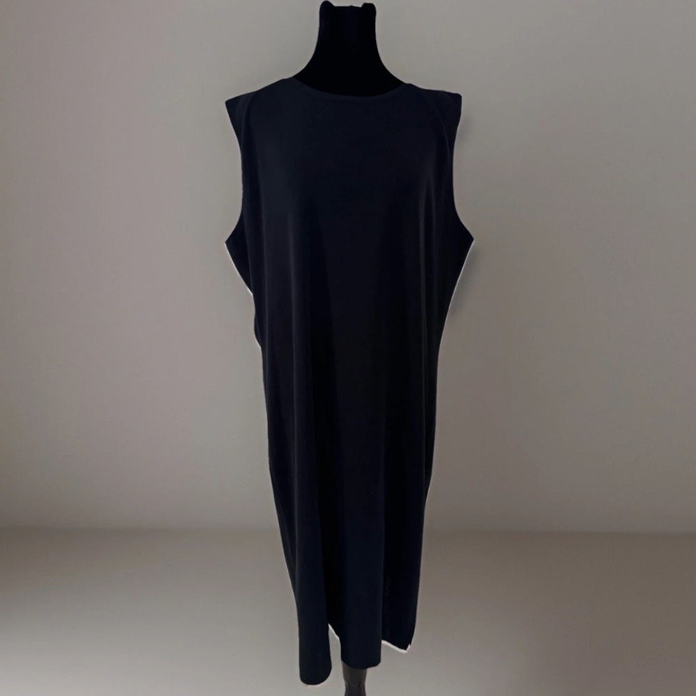 Ming Wang Dress 1X Black Sheath Acrylic Knit Sleeveless Stretchy Midi Classic - Picture 3 of 6